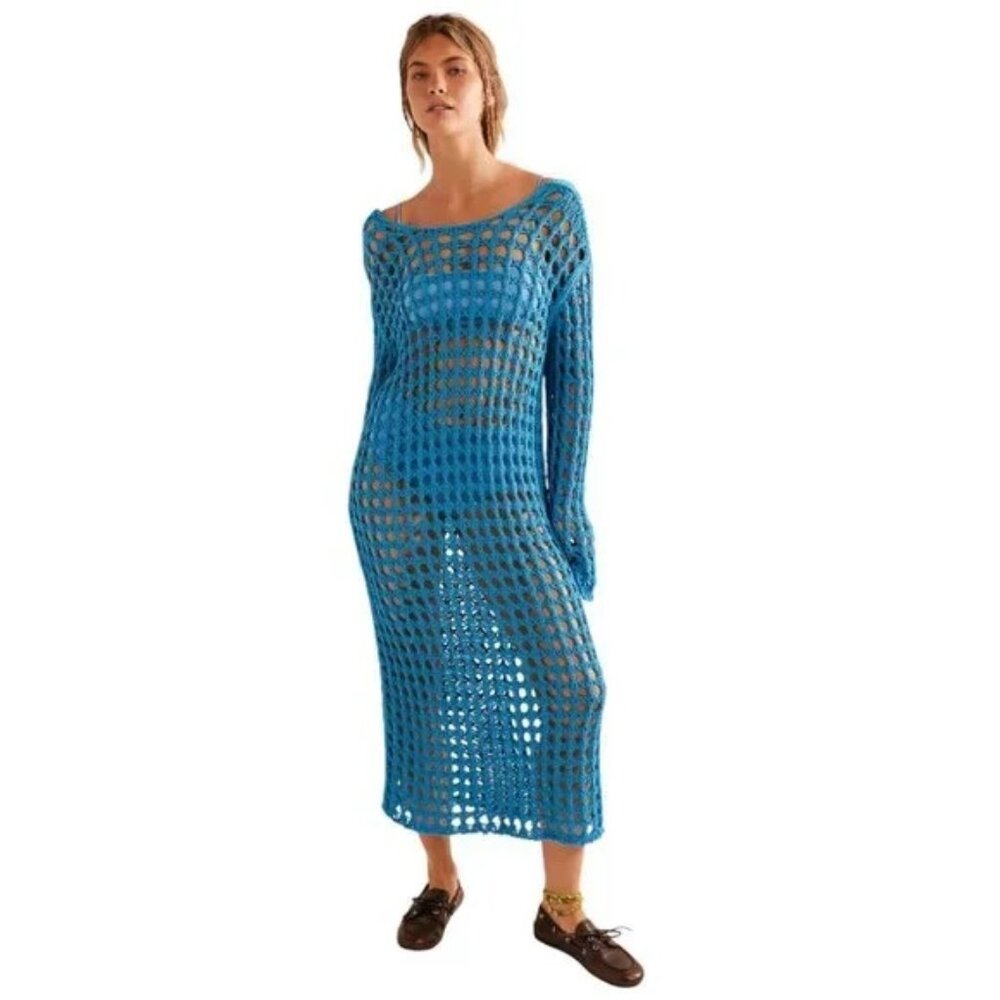 NWT Free People Beach Sahara Sweater Midi Malibu Blue size- MEDIUM